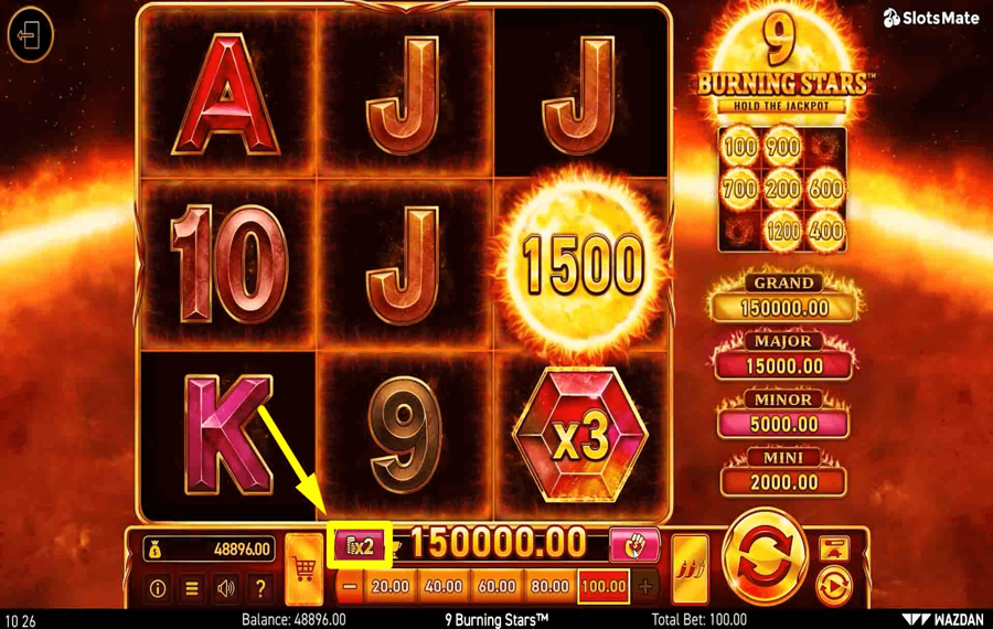 9 Burning Stars Usando el botón opcional “Volatilidad”.