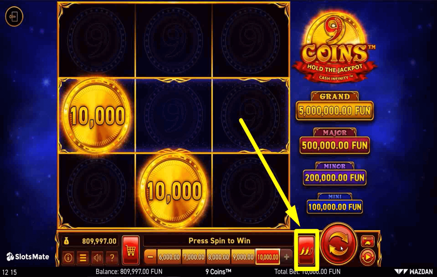 9 Coins Utilizzando il pulsante opzionale “Volatilità”.