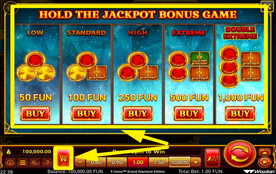 9 Coins Grand Diamond Edition PURCHASE A BONUS GAME.