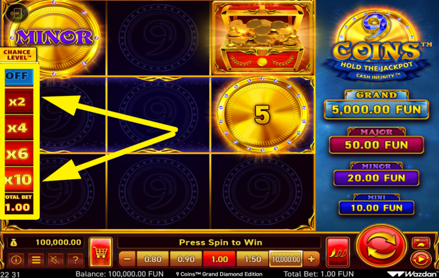 9 Coins Grand Diamond Edition PICK A CHANCE LEVEL.