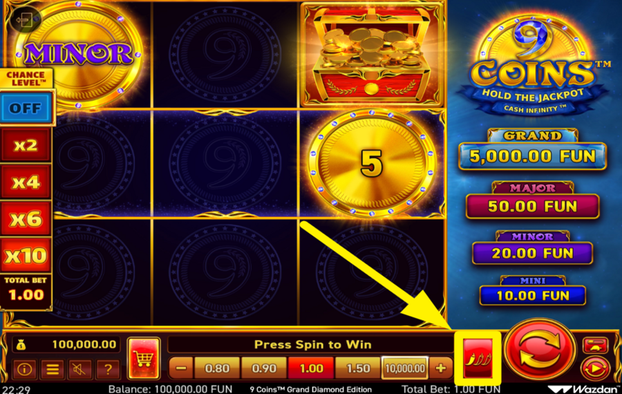 9 Coins Grand Diamond Edition SET THE VOLATILITY LEVEL.