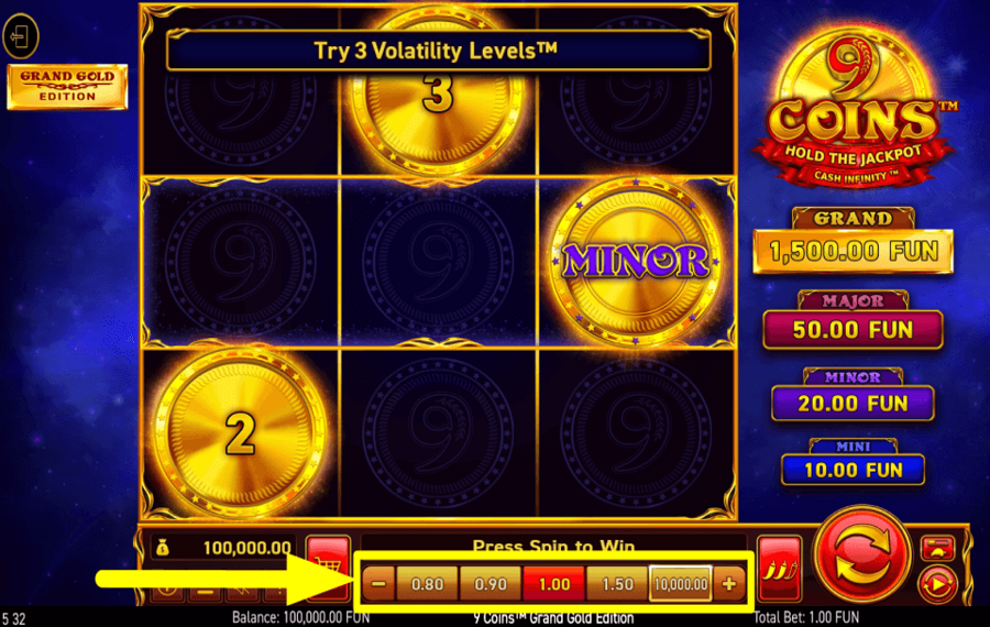 9 Coins Grand Gold Edition PLACE YOUR BET.