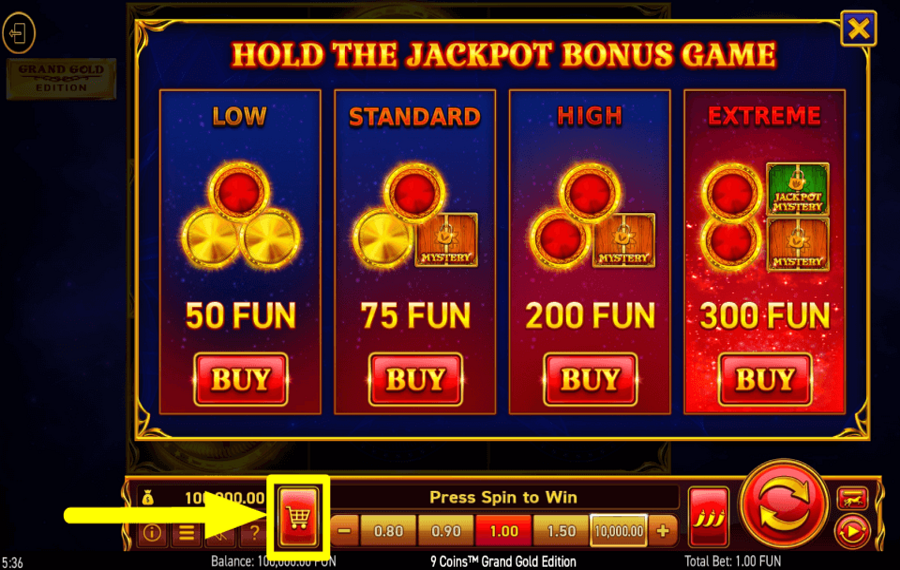 9 Coins Grand Gold Edition PURCHASE BONUS GAMES.