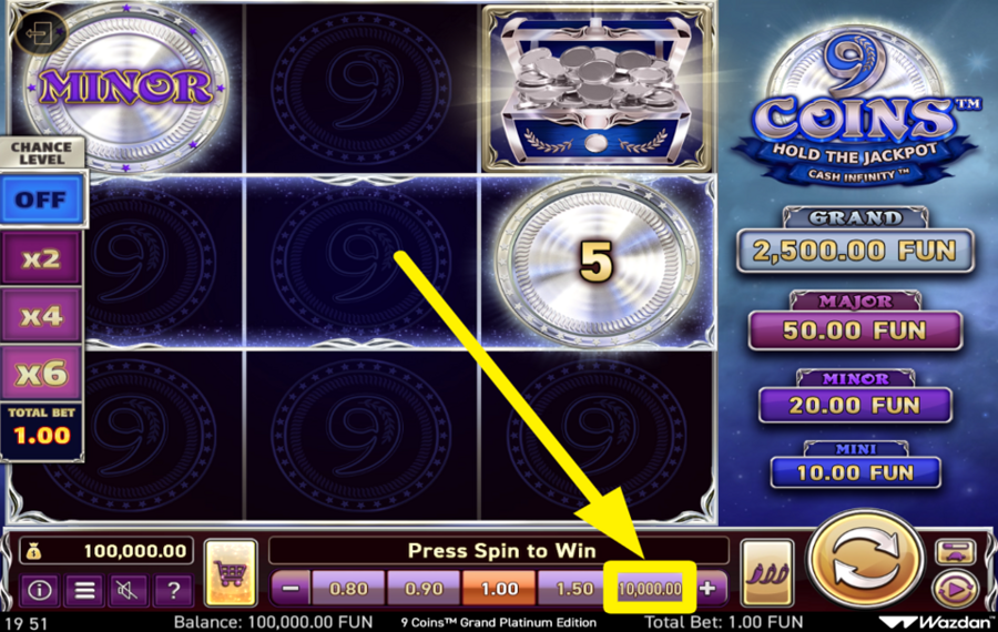 9 Coins Grand Platinum Edition DEFINISCI IL MASSIMO LIMITE DI SCOMMESSA.