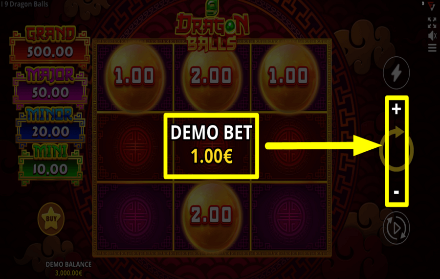 9 Dragon Balls Cash Up CAST YOUR TOTAL BET.