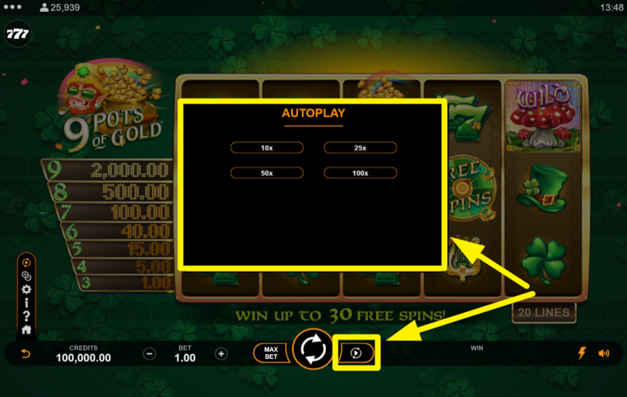 9 Pots of Gold UTILISEZ LA FONCTION DE LECTURE AUTOMATIQUE.