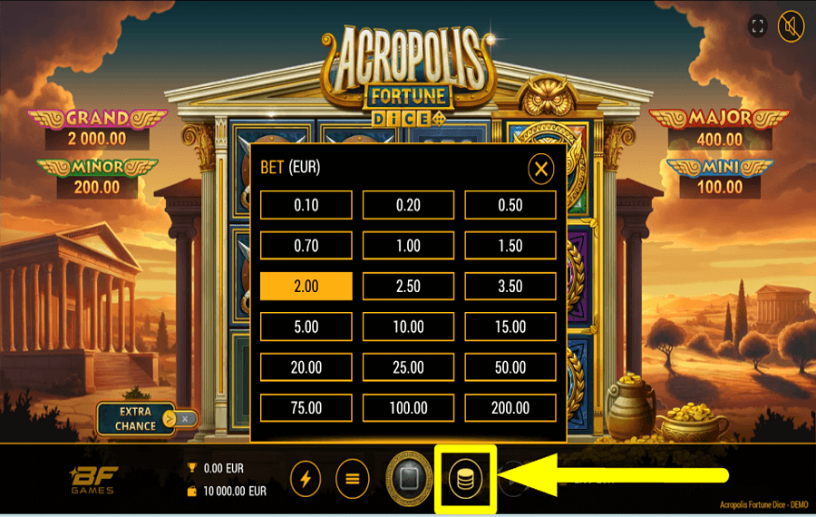 Acropolis Fortune Dice PLATZIEREN SIE IHRE WETTE.