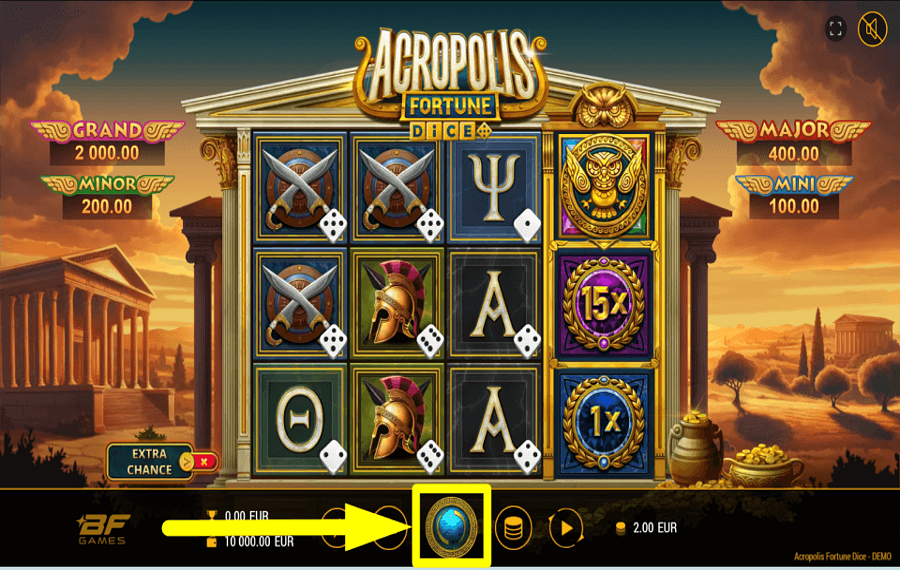 Acropolis Fortune Dice JAGE DER BELOHNUNG AN.