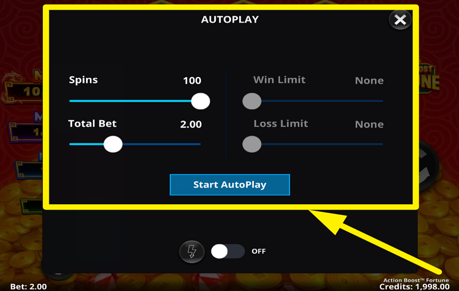 Action Boost Fortune ACTIVAR EL GIRO AUTOMÁTICO.