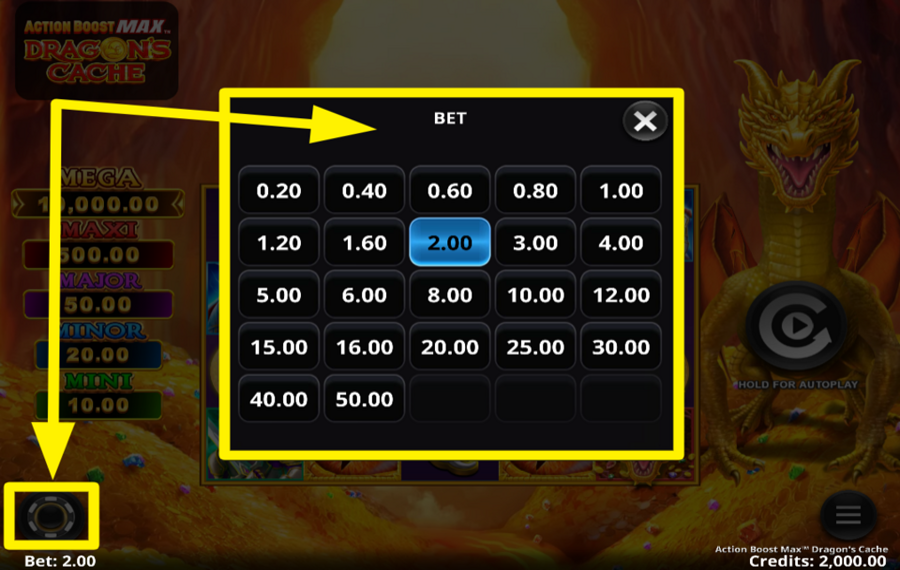 Action Boost Max Dragons Cache SELECCIONA EL MONTO DE TU APUESTA.