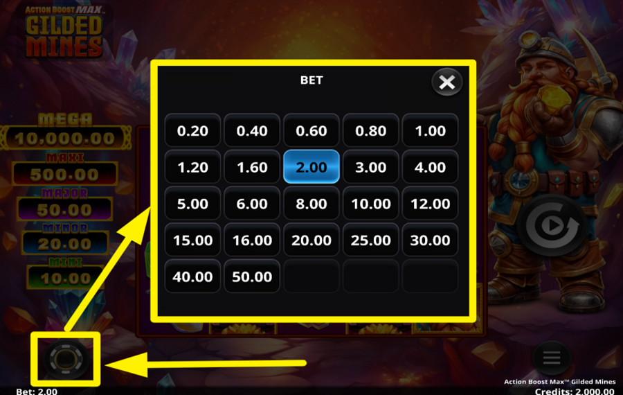 Action Boost Max Gilded Mines SÉLECTIONNEZ LE MONTANT DE VOTRE PARI.