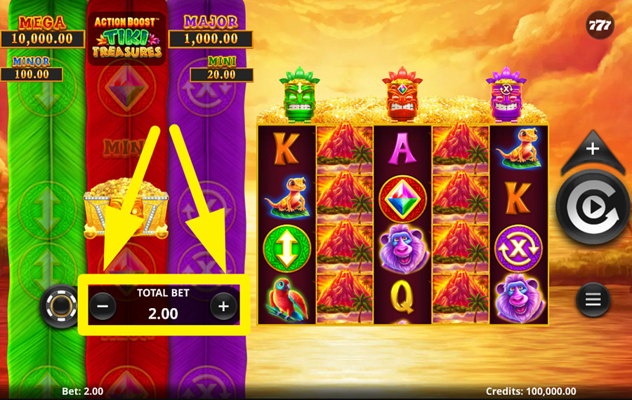 Action Boost Tiki Treasures ASIGNAR UN VALOR DE APUESTA.