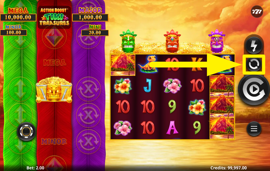 Action Boost Tiki Treasures ELIGE GIROS AUTOMÁTICOS.