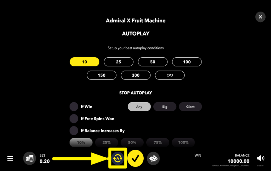 AdmiralX Fruit Machine INITIATE AUTOMATIC SPINS.