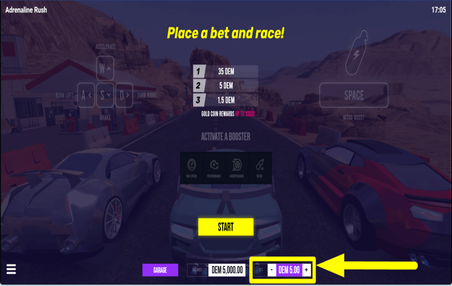 Adrenaline Rush ALLOT A BET AMOUNT.