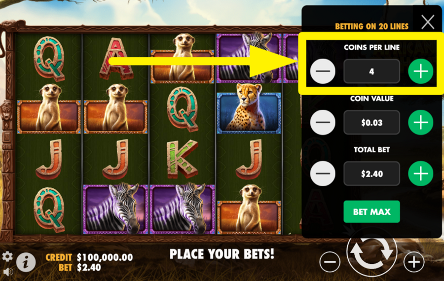 African Elephant SET YOUR COINS PER LINE.