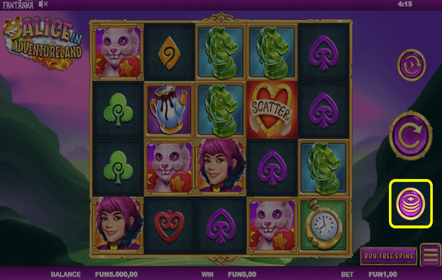 Alice in Adventureland Выберите желаемую ставку