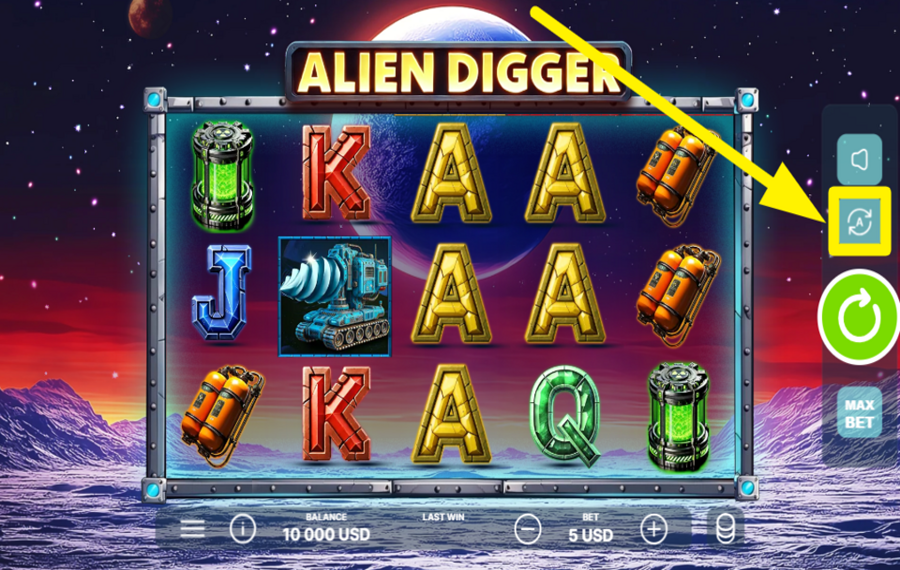 Alien Digger SPIN THE REELS AUTOMATICALLY.