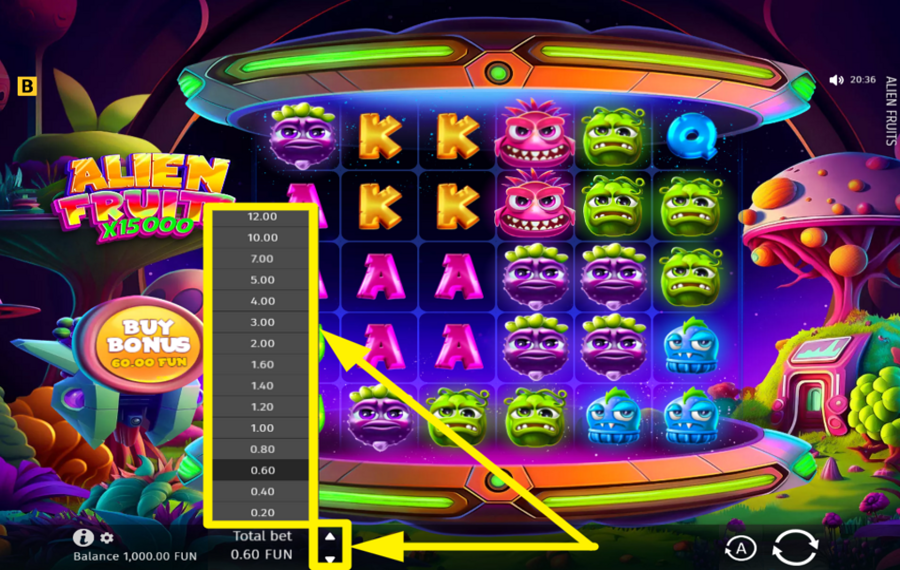 Alien Fruits MODIFICA L'IMPORTO DELLA TUA SCOMMESSA.