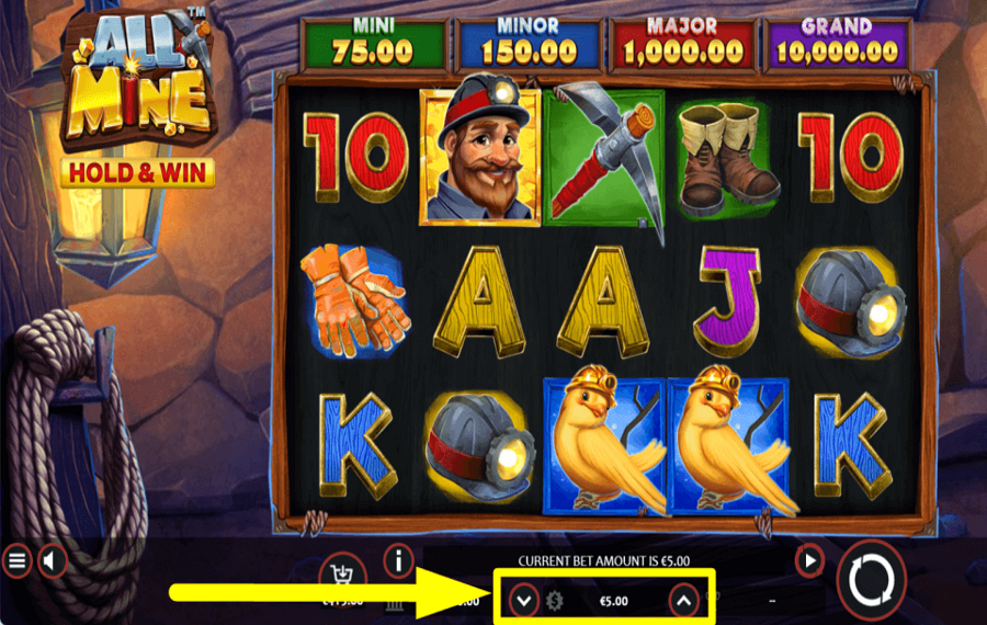 All Mine Hold and Win MODIFY THE BET.