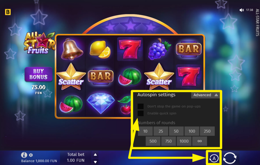 All Star Fruits SPIN THE REELS AUTOMATICALLY.