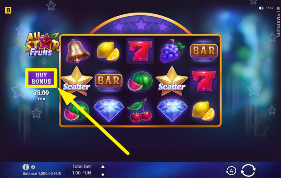 All Star Fruits PURCHASE A BONUS ROUND.