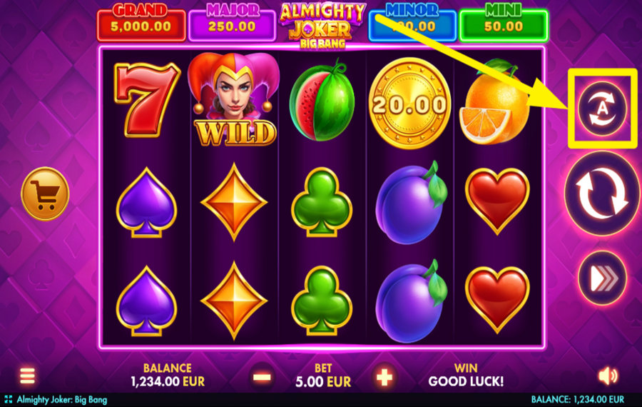 Almighty Joker Big Bang ЗАПУСТИТЕ АВТОМАТИЧЕСКИЕ ВРАЩЕНИЯ.