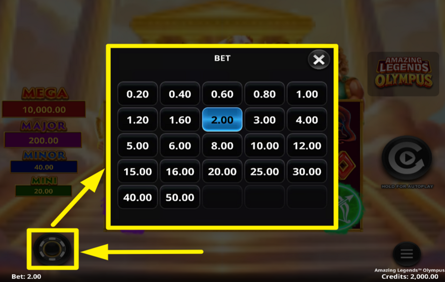Amazing Legends Olympus SELECCIONA EL MONTO DE TU APUESTA.