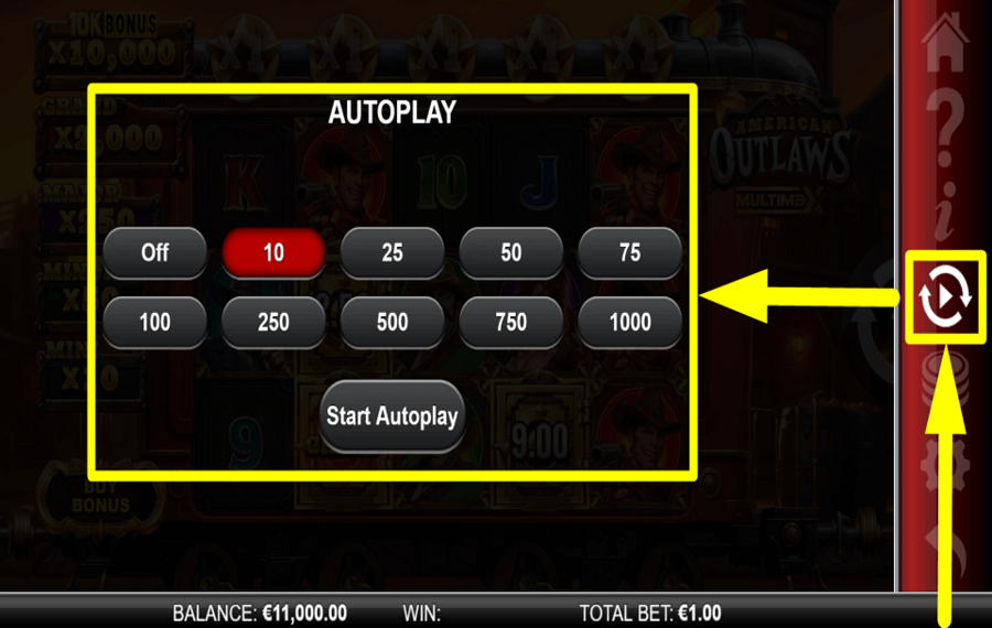 American Outlaws MultiMax USE AUTOMATIC SPINS.