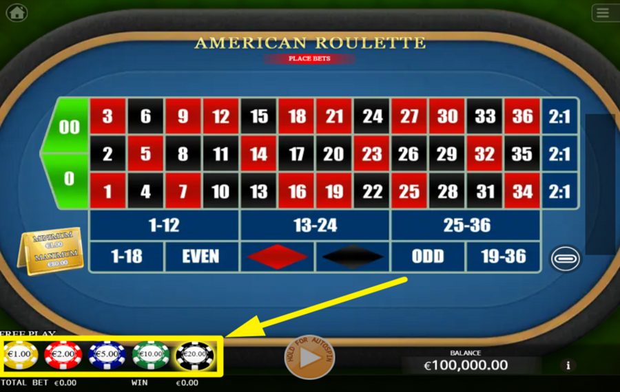 American Roulette CHOISISSEZ VOS CHIPS.