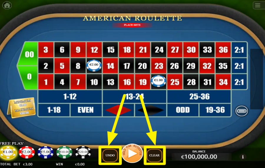 American Roulette ANNULER OU EFFACER VOTRE SÉLECTION DE PARI.