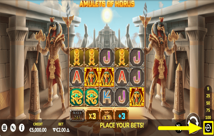 Amulets of Horus ENABLE AUTOMATIC SPINS.