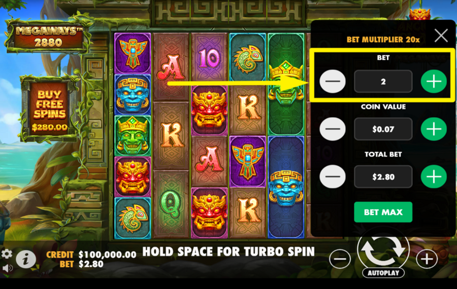 Ancient Island Megaways DECIDE ON THE BET LEVEL.