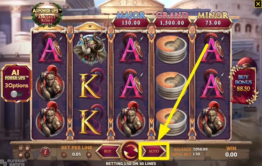 Ancient Rome Deluxe AI INITIATE AUTOMATIC SPINS.