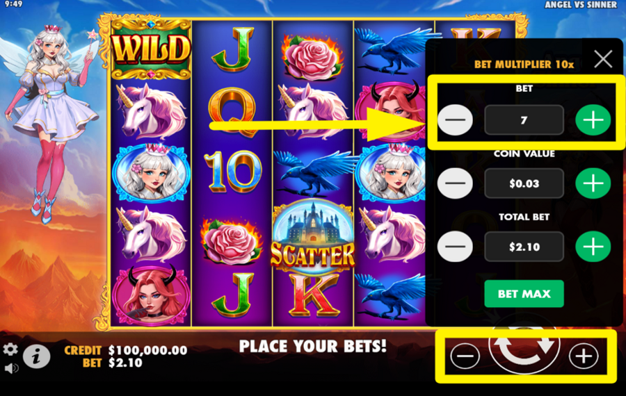 Angel vs Sinner ALTER THE BET LEVEL.