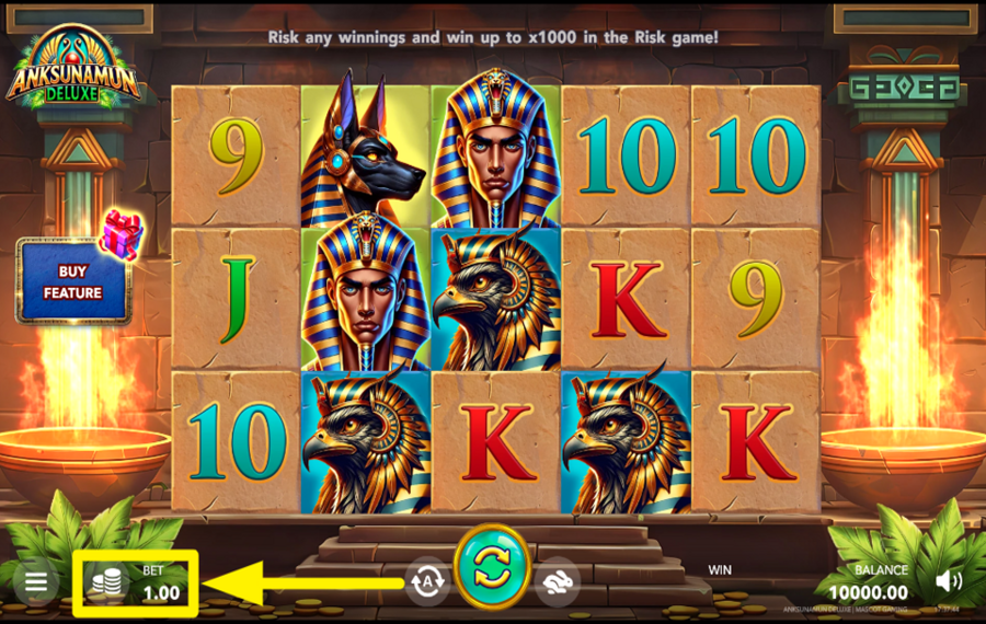 Anksunamun Deluxe SELECT THE TOTAL BET.