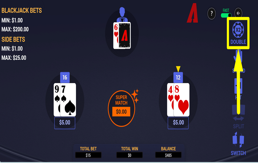 Arrows Edge Blackjack Switch AUGMENTEZ VOTRE MISE.