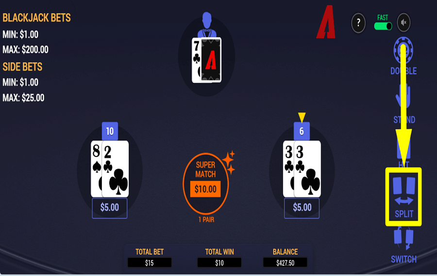 Arrows Edge Blackjack Switch DIVISER POUR RÉGNER.