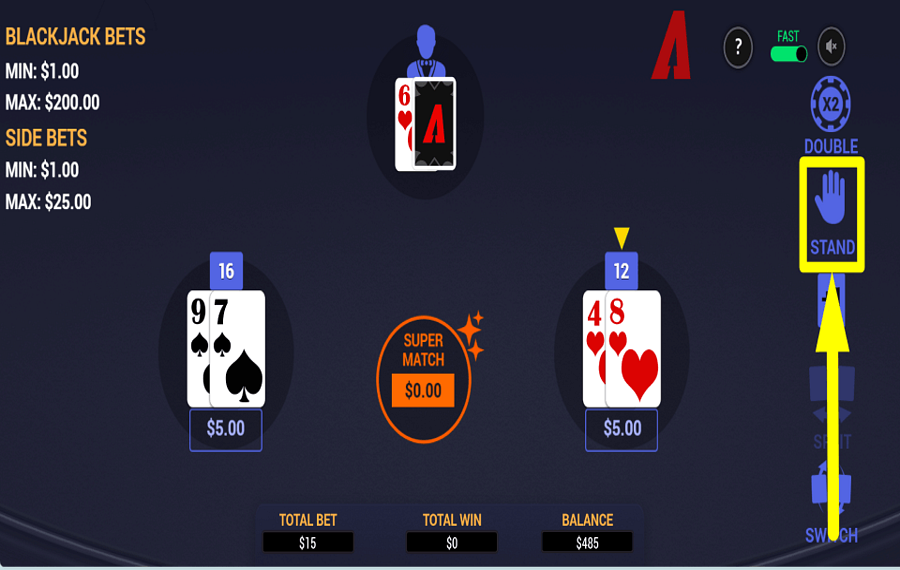 Arrows Edge Blackjack Switch REFUSER LES CARTES.