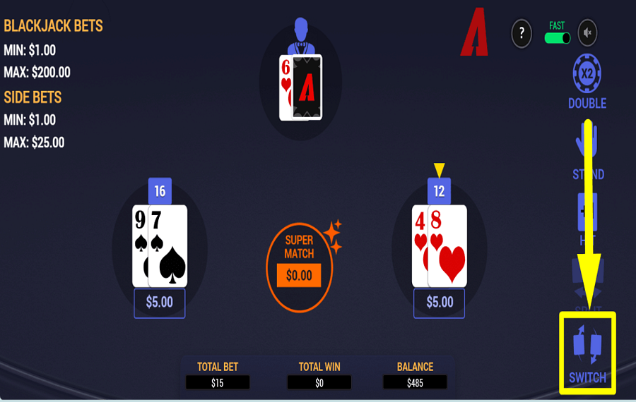 Arrows Edge Blackjack Switch ÉCHANGE DE CARTES.