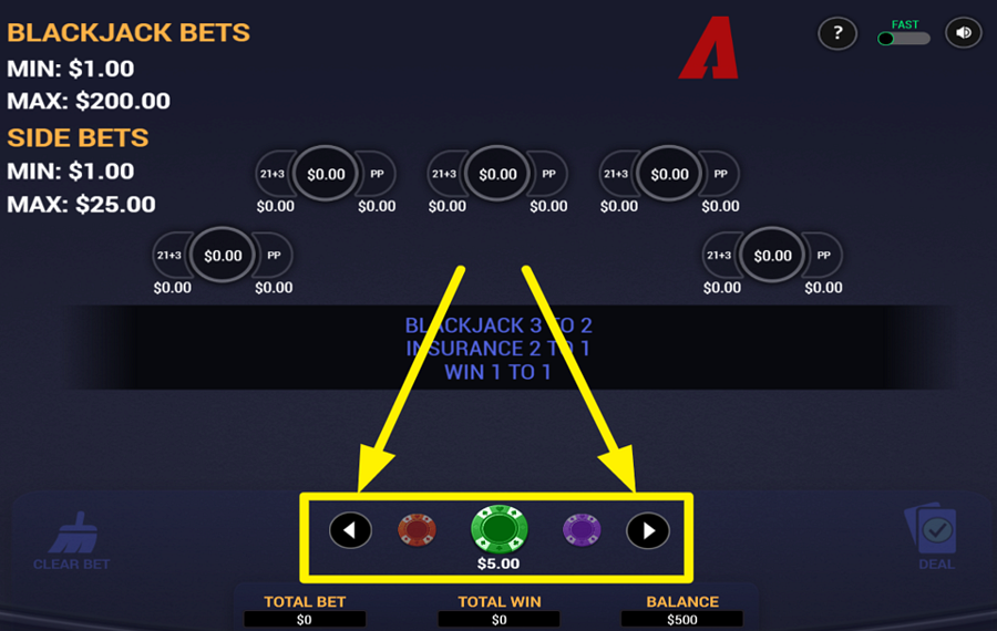 Arrows Edge Perfect Pairs Blackjack ВЫБЕРИТЕ СВОЮ СТАВКУ.