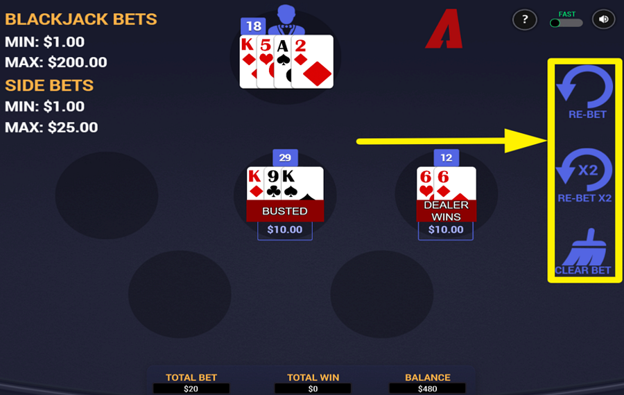 Arrows Edge Perfect Pairs Blackjack ПОВТОРИТЬ ТУР ПОСЛЕДНЕЙ СТАВКОЙ.