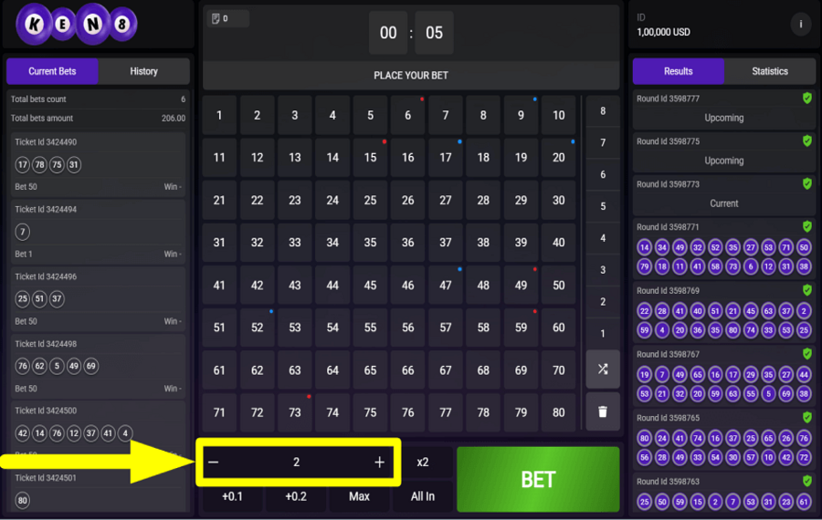 Astriona Keno 8 AJUSTEZ VOTRE MISE.