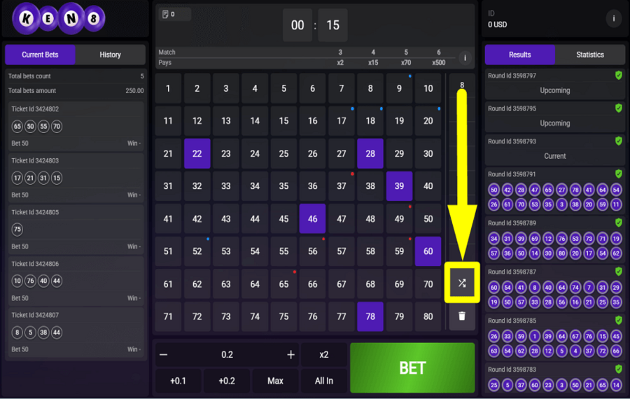 Astriona Keno 8 ATTRIBUER ARBITRAIREMENT.