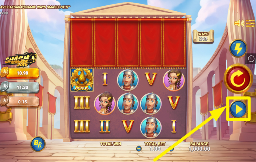 Ave Caesar Dynamic Ways Smash Pots FAITES TOURNER LES ROULEAUX AUTOMATIQUEMENT.