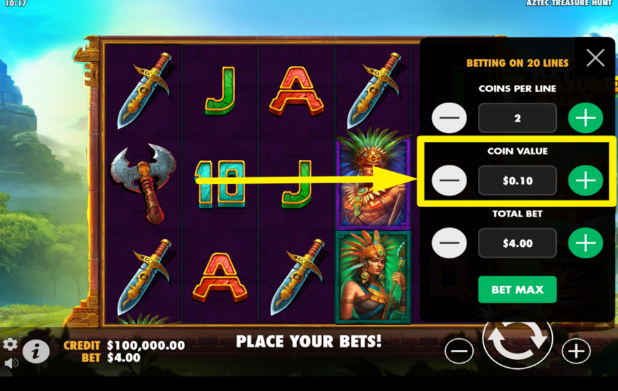 Aztec Treasure Hunt MÜNZEN PRO LINIE ANPASSEN.