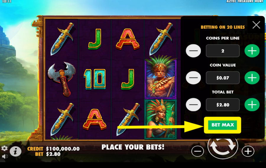 Aztec Treasure Hunt Legen Sie das höchste Einsatzlimit fest.