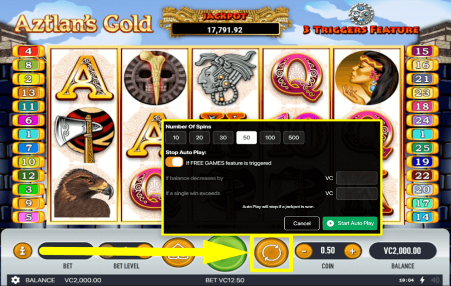 Aztlans Gold CHOISISSEZ LES TOURS AUTOMATIQUES.