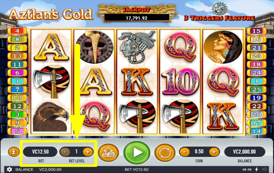 Aztlans Gold RÉGLER LA VALEUR DU PARI.