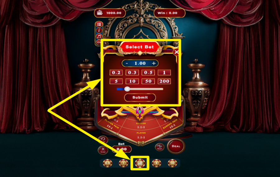 Baccarat Banco Punto ATTRIBUER UNE VALEUR DE PARI.